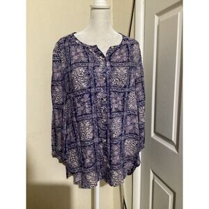 Anthropologie Akemi Kin Blue Paisley Print Long Sleeve Button Up Blouse Womens M